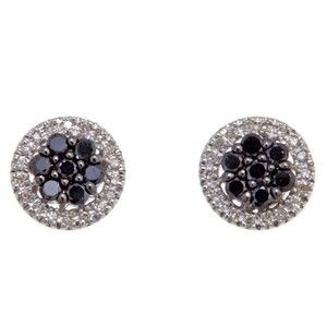 Rarities Sterling Silver Black and White Diamond Halo Earring Studs